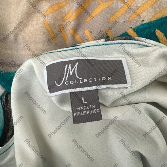 JM Collection Large Teal Floral Beaded VNeck 3/4 Sheer Sleeve Blouse - Picture 7 of 7